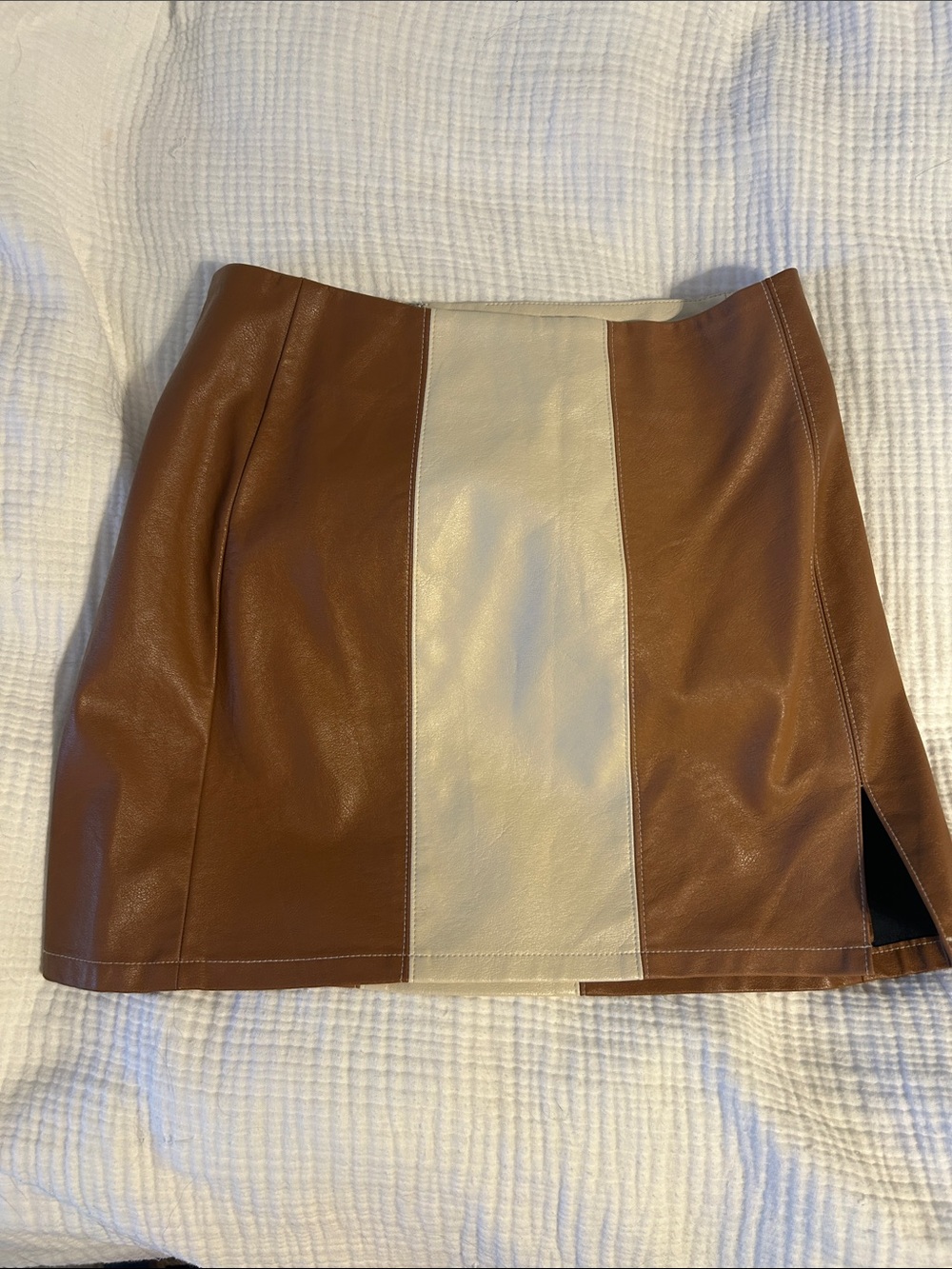 12th Tribe Brown & Cream Faux Leather Colorblock Mini Skirt